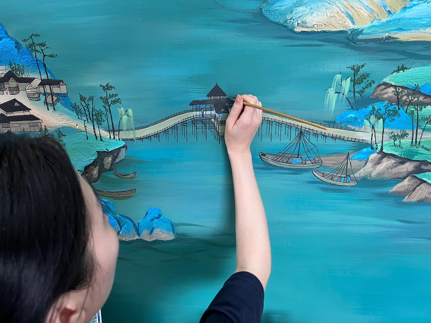 油彩画 人物像 青色背景浮遊 浮雕画&墙绘彩绘浮雕画- 我的网站